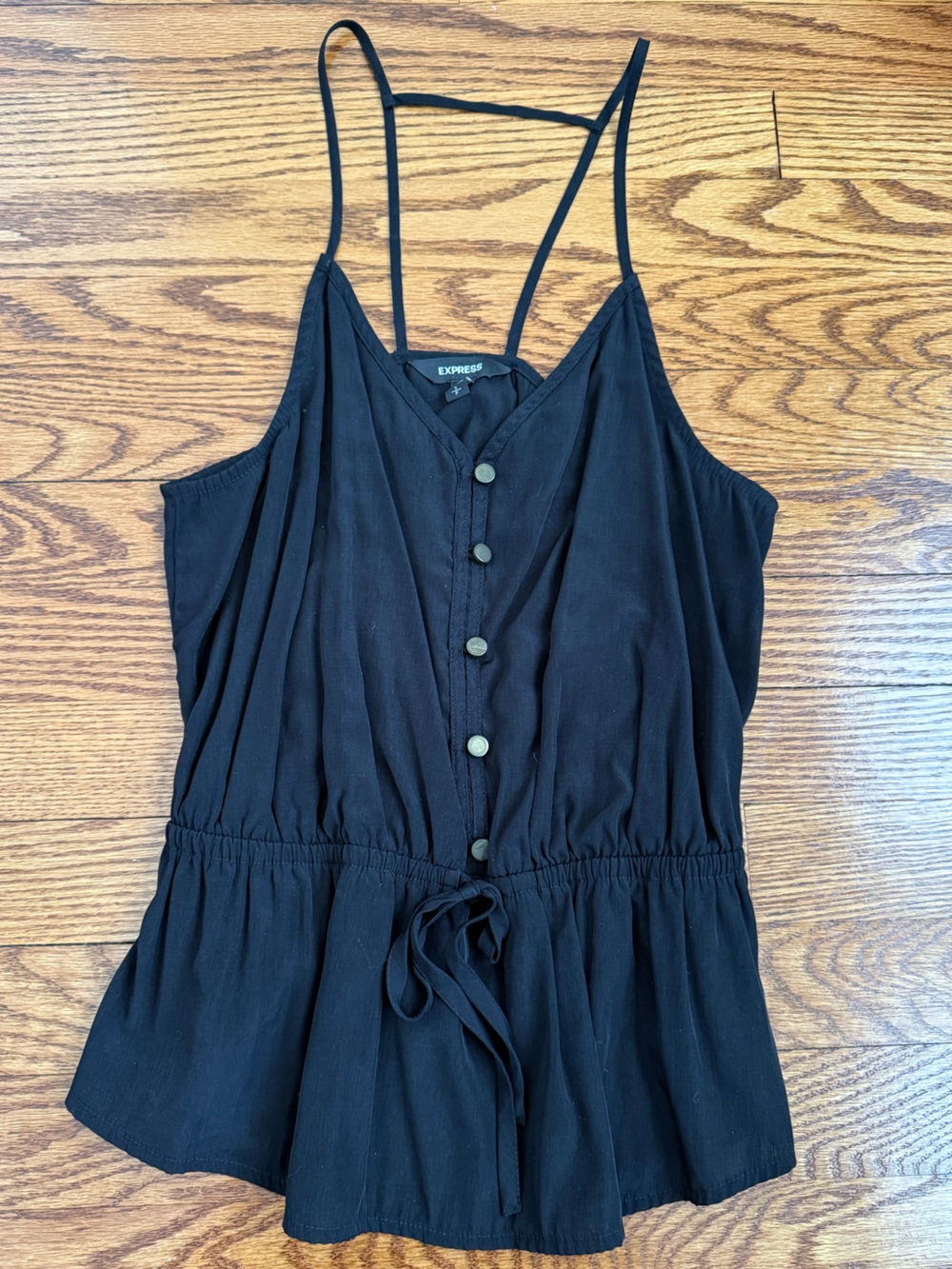 Express black babydoll tank top 2010s going out top peplum tie waist size S